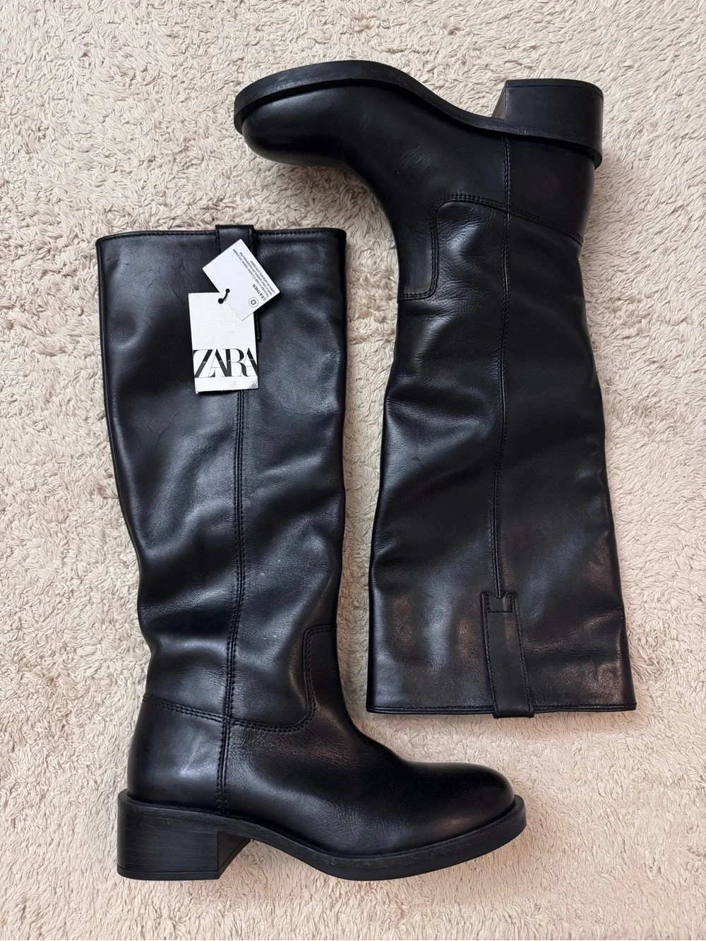 Zara Black Leather Boots with Pull Tabs